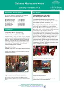 Chinese Museum e-News January-February 2013 Welcome New Museum Members Now Showing