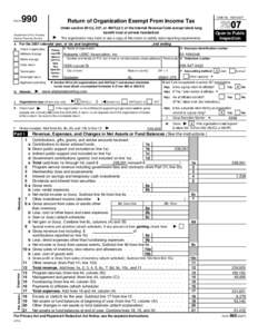 Form  990 Return of Organization Exempt From Income Tax Under section 501(c), 527, or 4947(a)(1) of the Internal Revenue Code (except black lung