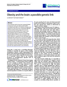 Bertram and Heekeren Alzheimer’s Research & Therapy 2010, 2:27 http://alzres.com/contentCO M M E N TA R Y  Obesity and the brain: a possible genetic link