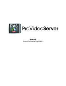 Manual Updated Wednesday, May 15, 2013 What is ProVideoServer? ProVideoServer is a Mac-based video server capable of outputting up to 4 channels of SDI or HD-SDI broadcast video from a single computer, either independen