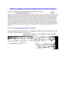 Southern Campaign American Revolution Pension Statements & Rosters Bounty Land Warrant information relating to Robert Kays VAS1019 Transcribed by Will Graves vsl 1VA[removed]