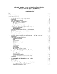 CHARACTERIZATION OF MUNICIPAL SOLID WASTE IN THE UNITED STATES: 1995 UPDATE Table of Contents Chapter  Page