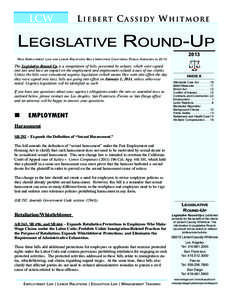 LCW  L I E BE RT C AS S I D Y W H I TMOR E Legislative Round-Up New Employment Law