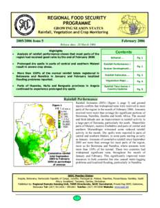 REGIONAL FOOD SECURITY PROGRAMME GROWING SEASON STATUS Rainfall, Vegetation and Crop Monitoring[removed]Issue 5