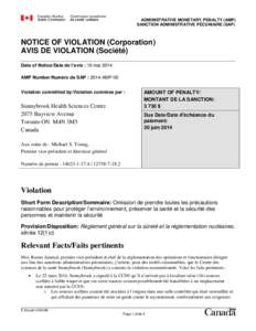 Avis de violation à Sunnybrook