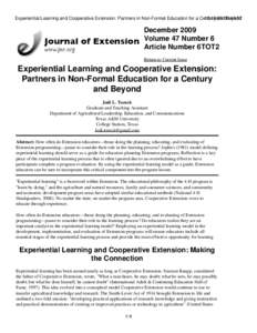 Experiential Learning and Cooperative Extension: Partners in Non-Formal Education for a Century[removed]and06:49:57 Beyond  December 2009
