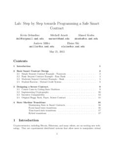 Lab: Step by Step towards Programming a Safe Smart Contract Kevin Delmolino   Mitchell Arnett