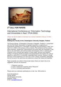 2nd CALL FOR PAPERS  International Conference on 