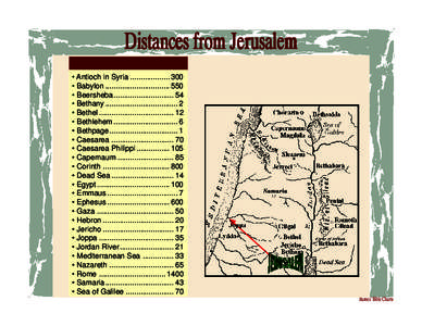 Distances from Jerusalem • Antioch in Syria ................... 300 • Babylon ............................... 550 • Beersheba............................. 54 • Bethany ................................... 2 • Be