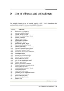 List of tribunals and ombudsmen