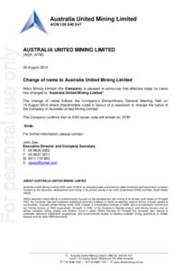 Australia United Mining Limited  For personal use only ACN[removed]