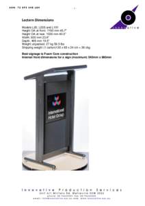 -1-  Lectern Dimensions Models L20, L20S and L101 Height OA at frontmm 45.7” Height OA at rearmm 40.5”