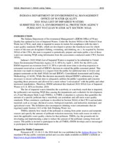 303(d) Attachment 1: 303(d) Listing Tables[removed]INDIANA DEPARTMENT OF ENVIRONMENTAL MANAGEMENT OFFICE OF WATER QUALITY