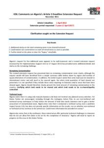 ICBL Comments on Algeria’s Article 5 Deadline Extension Request November 2011 Article 5 deadline: 1 April 2012 Extension period requested: 5 years (1 April 2017)