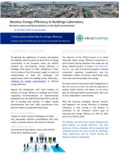 Benelux Energy Efficiency in Buildings Laboratory Business cases and best practices in the built environmentMay 2015 in Amsterdam Private sector leadership for energy efficiency A project of the World Business Cou