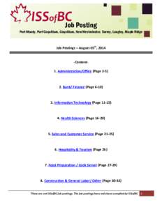 Job Posting Port Moody, Port Coquitlam, Coquitlam, New Westminster, Surrey, Langley, Maple Ridge Job Postings – August 05th, [removed]Content1. Administration/Office (Page 2-5)