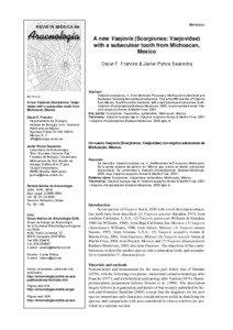 ARTÍCULO:  A new Vaejovis (Scorpiones: Vaejovidae)