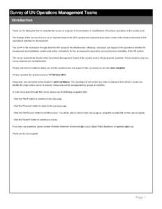 Survey of UN Operations Management Teams Introduction    Thank you for taking the time to complete this survey on progress in harmonization or simplification of business operations at the country l