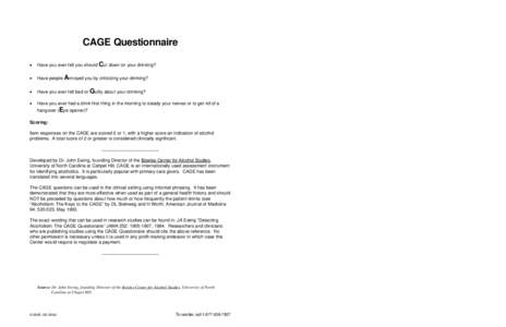 CAGE Questionnaire  CAGE Questionnaire •