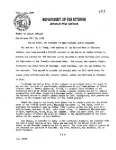 rIDl!IPI!OO1irtAlmOO1f tID[F 1fOO~ O~1frnOOO®OO INFORMATION SERVICE BUREAU OF INDIAN AFFAIRS For Release JULY 20, 1958 INDIAN COUPLE WIN CONTRACT TO FEED CHEROKEE SCHOOL