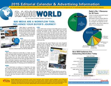 2015 Editorial Calendar & Advertising Information This media kit is designed to help you plan an effective print and online promotional strategy for[removed]Keep it handy and refer to it throughout the year. Your regional 
