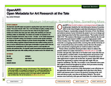 Special Section  Bulletin of the American Society for Information Science and Technology – February/March 2012 – Volume 38, Number 3 OpenART: Open Metadata for Art Research at the Tate