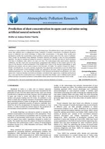 Atmospheric Pollution Research  Atmospheric Pollution Research www.atmospolres.com  Prediction of dust concentration in open cast coal mine using