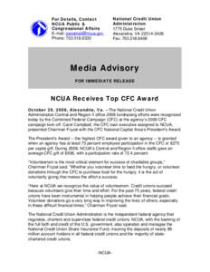 Media Advisory - NCUA Receives Top CFC Award