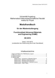 Modulhandbuch Master FAME SS[removed]Universität Augsburg Mathematisch-Naturwissenschaftliche Fakultät Institut für Physik