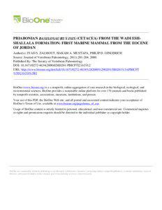 Basilosaurus / Cetaceans / Eocene / Basiloterus husseini / Philip D. Gingerich / Vertebral column / Basilosauridae / Wadi Al-Hitan / Dorudon / Phanerozoic / Geologic time scale / Extinction