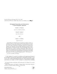 Journal of Research in Personality 33, 514–[removed]Article ID jrpe[removed], available online at http://www.idealibrary.com on Managerial Personality and Performance: A Semi-idiographic Approach Jennifer A. Chatman