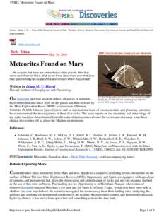 Albedo features on Mars / Mars Exploration Rover / Meridiani Planum / Heat Shield Rock / Meteorite / Opportunity rover / Gusev / Spirit rover / Thermal Emission Spectrometer / Mars / Spacecraft / Spaceflight