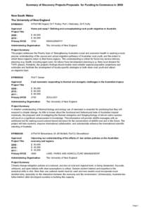 Summary of Discovery Projects Proposals for Funding to Commence inNew South Wales The University of New England DP0985831