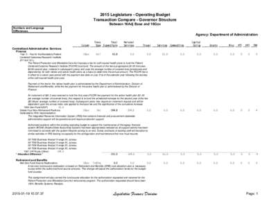 2015 Legislature - Operating Budget Transaction Compare - Governor Structure Between 16Adj Base and 16Gov Numbers and Language Differences