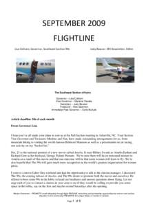 SEPTEMBER 2009 FLIGHTLINE Lisa Cotham, Governor, Southeast Section 99s Judy Bowser, SES Newsletter, Editor