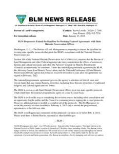 Bureau of Land Management For immediate release Contact: Byron Loosle, ([removed]Amy Krause, ([removed]Date: January 23, 2014