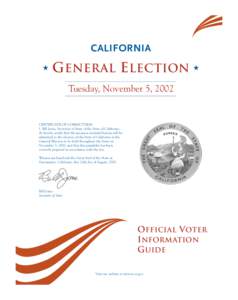 CALIFORNIA  G eneral E LECTION Tuesday, November 5, 2002  CERTIFICATE OF CORRECTNESS