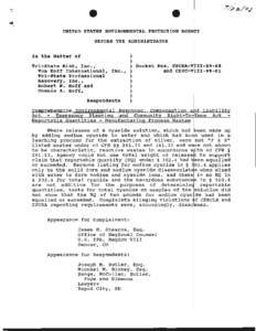 Tri-State Mint; Inc.; Von Hoff International; Inc.; Tri-State Professional Recovery; Inc.; Robert W. Hoff and Connie K. Hoff; Docket Nos. EPCRA-VIII[removed]and CEPC-VIII-89-01;