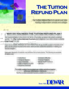 The Tuition Refund Plan The Tuition Refund Plan is in use at over 1200 leading independent schools and colleges  WHY DO YOU NEED THE TUITION REFUND PLAN ?