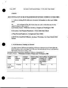 Year[removed]Inventory Unit Number/Name: 13-24, Little Patos Island FORM1 DOCUMENTATION OF BLM WILDERNESS INVENTORY FINDINGS ON RECORD: