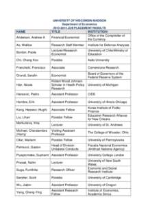 UNIVERSITY OF WISCONSIN-MADISON Department of EconomicsJOB PLACEMENT RESULTS NAME