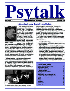 Psytalk Newsletter of the Department of Psychology, Kansas State University Vol. 16, No. 1  www.k-state.edu/psych