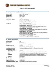    MATERIAL SAFETY DATA SHEET 1. Product and Company Identification Material name