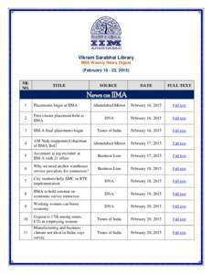 Vikram Sarabhai Library IIMA Weekly News Digest (February, 2015) SR. NO.