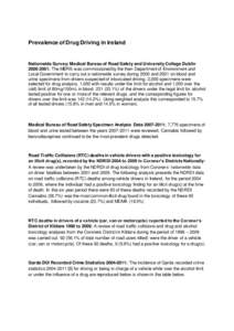 Prevalence of Drug Driving in Ireland  Nationwide Survey: Medical Bureau of Road Safety and University College Dublin: The MBRS was commissioned by the then Department of Environment and Local Government to car