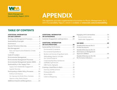 Waste Management Sustainability Report 2014 APPENDIX  This appendix provides supplemental information to Waste Management, Inc.’s