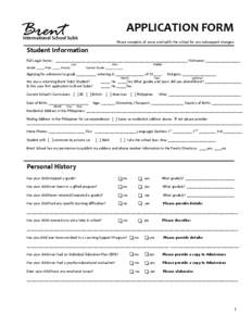 Brent  APPLICATION FORM International School Subic