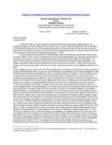 Southern Campaign American Revolution Pension Statements & Rosters Pension Application of William Carr R1719 Elizabeth (widow) Transcribed and Annotated by R. Neil Vance [Original spelling and punctuation retained]