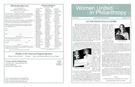 2008 Membership Form 806 East High Street Charlottesville, VirginiaPhone: (  Fax: (Please check all that apply:  General Member: all Members of Women United in Philanthropy