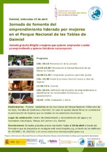 Daimiel, miércoles 15 de abril  Jornada de fomento del emprendimiento liderado por mujeres en el Parque Nacional de las Tablas de Daimiel